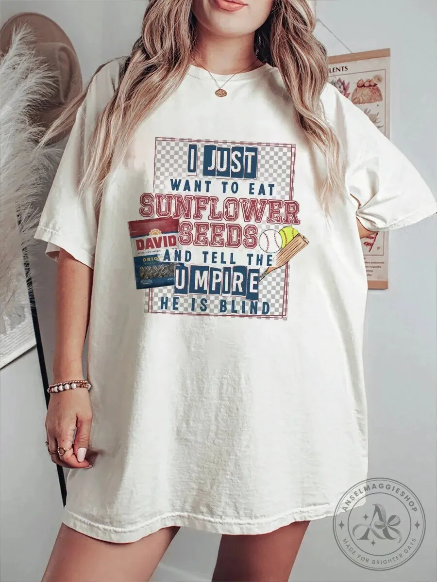 Funny Baseball Sunflower Seeds Umpire Blind Quote Graphic T-Shirt