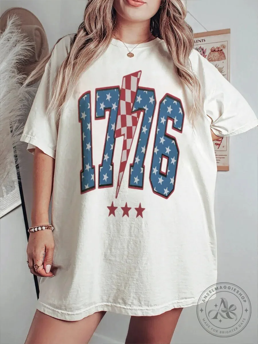 Vintage 1776 American Flag Lightning Bolt Patriotic T-Shirt