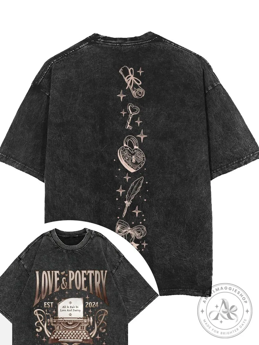 Love And Poetry Social Club Vintage Washed Cotton Graphic T-Shirt